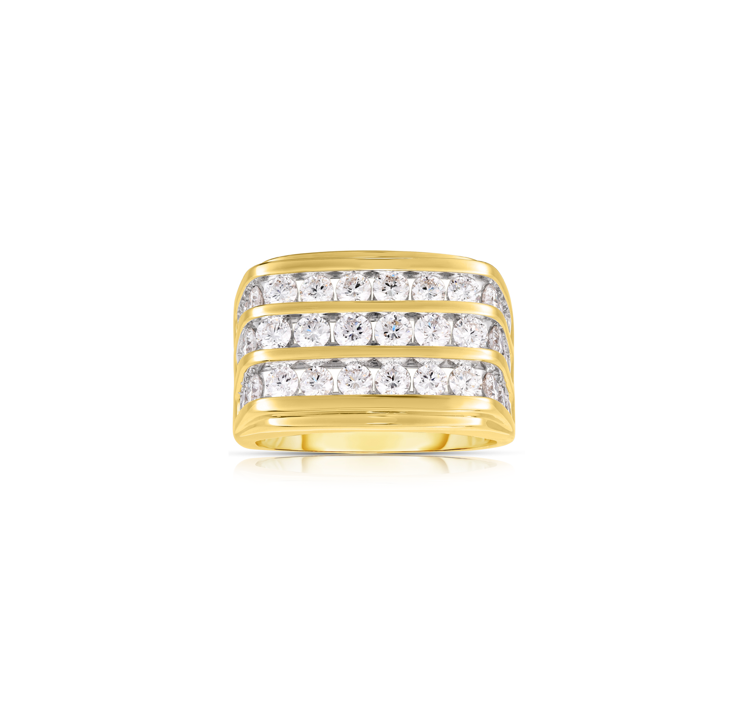 Sabel Collection Yellow Gold Triple Row Diamond Men's Ring